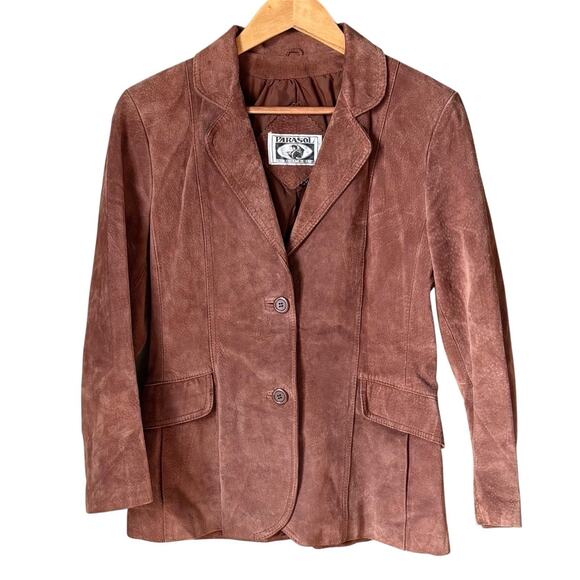 Vintage 90’s Y2K Brown Suede Jacket S Blazer Minimal Old Money Off Duty Model - Picture 1 of 11